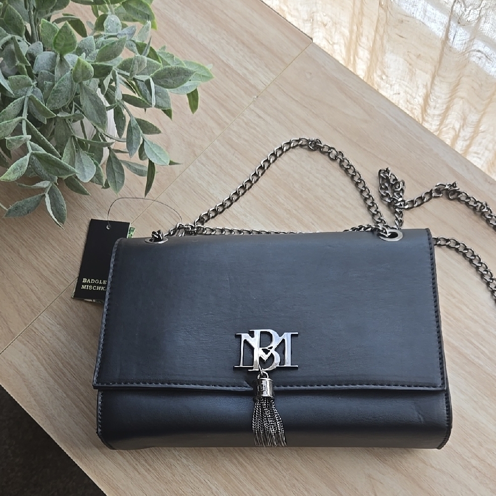 Badgley Mishka Crossbody Bag with Chain Strap and Flap Closure